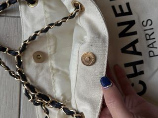 Borsa tote Chanel in cotone beige e nero