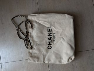 Borsa tote Chanel in cotone beige e nero