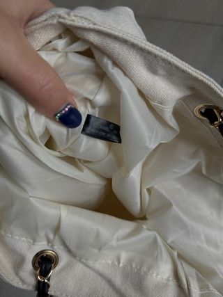 Borsa tote Chanel in cotone beige e nero