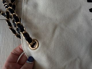 Borsa tote Chanel in cotone beige e nero