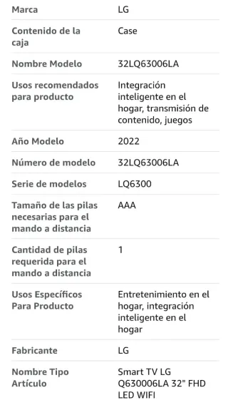 Televisor LG 32 LED Negro Smart Tv