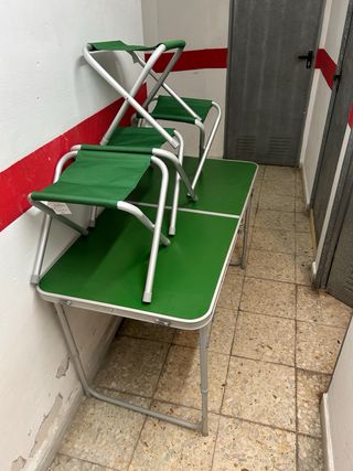 Mesa Camping Plegable + 4 Sillas Aluminio