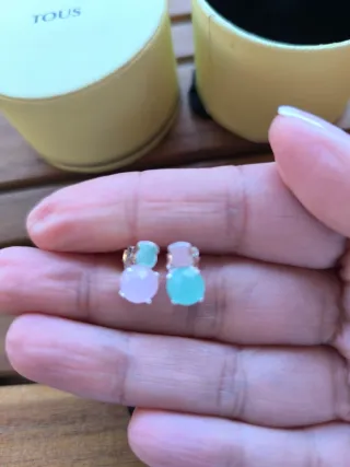 Pendientes Tous bicolor amazonita y cuarzo rosa