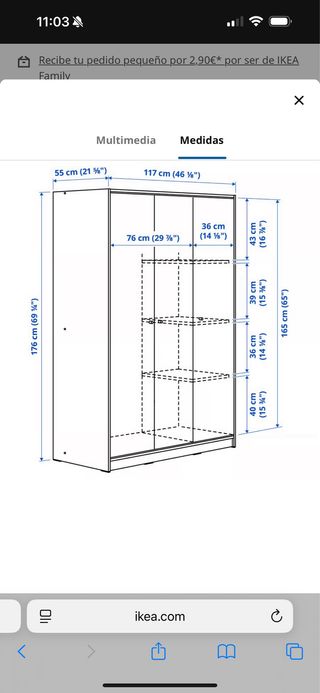 Armario Ikea Blanco 3 Puertas Medidas en la foto