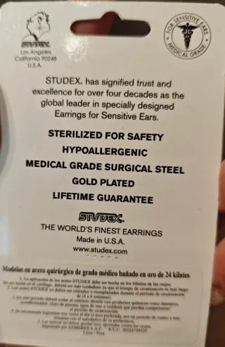 Pendientes Studex Bebé Niña baño Oro