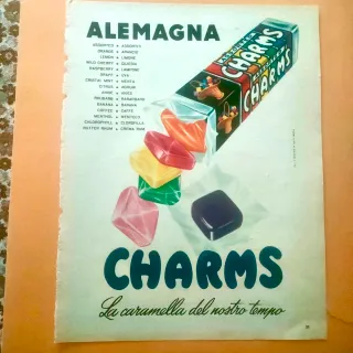 Pubblicità Caramelle Charms Alemagna 1950