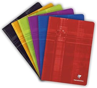 Clairefontaine 63161C - Un cahier piqué 96 pages 21x29,7 cm 90g grands carreaux, couverture carte pelliculée couleur aléatoire