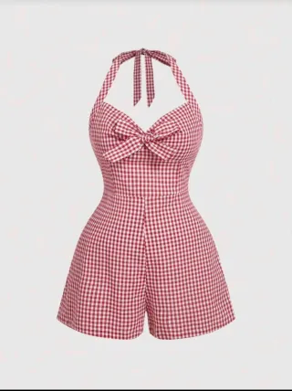 Mono corto vintage cuadros rojo y blanco