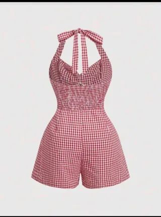 Mono corto vintage cuadros rojo y blanco