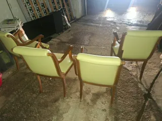 4 Butacas Vintage Premium Madera Noble Cuero