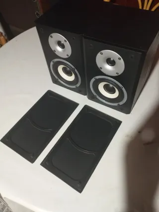 Altavoces negros y plateados