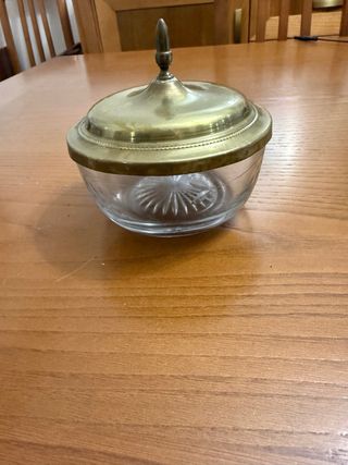 Azucarero vintage cristal y metal