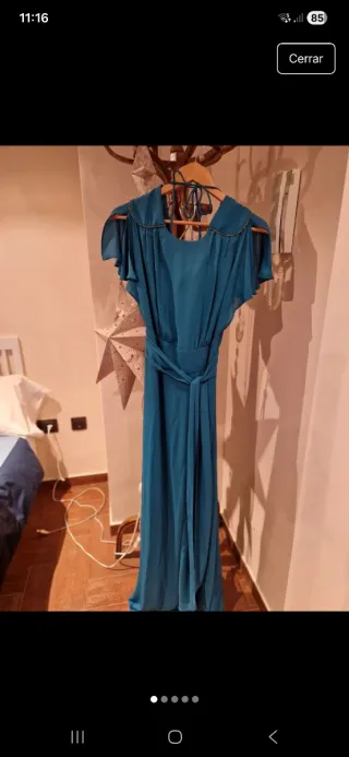 Vestido fiesta largo color verde azulado