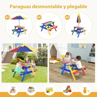 Tavolo da Picnic per Bambini in Legno Multicolore