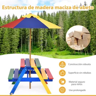Tavolo da Picnic per Bambini in Legno Multicolore
