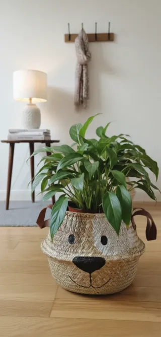 Cesto decorativo perro mimbre