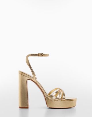 Sandalias Mango Tacón Plataforma Dorado Talla 40