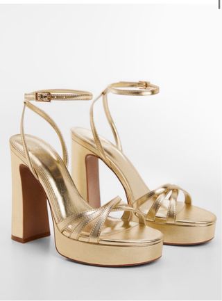 Sandalias Mango Tacón Plataforma Dorado Talla 40