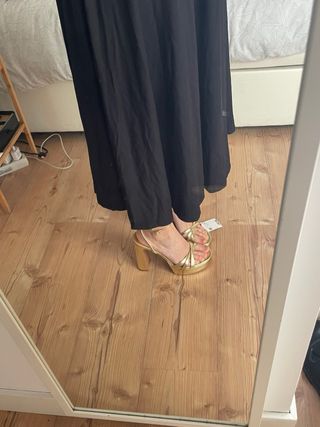 Sandalias Mango Tacón Plataforma Dorado Talla 40