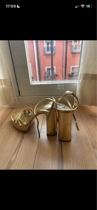 Sandalias Mango Tacón Plataforma Dorado Talla 40