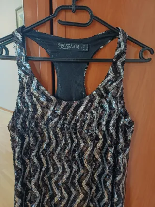 Vestido fiesta lentejuelas plata y negro T.M