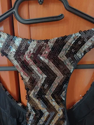 Vestido fiesta lentejuelas plata y negro T.M