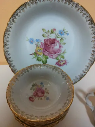 Vajilla Vintage Porcelana Flores Dorada