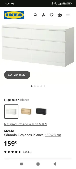 Cómoda Malm Ikea 6 cajones Blanca