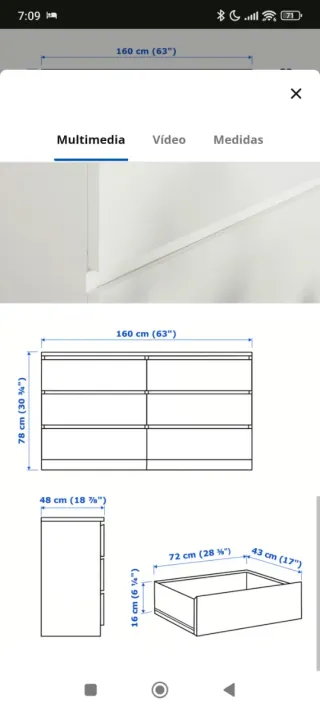 Cómoda Malm Ikea 6 cajones Blanca