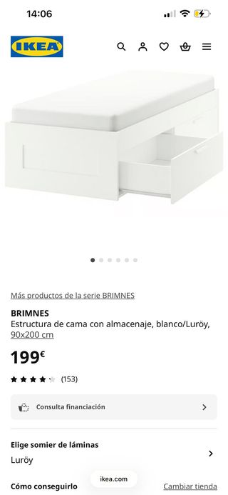 Cama blanca 90x200 cm , con Colchón incluido .