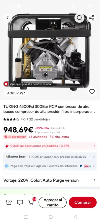 Compresor Tuxing modelo TXEDT032 Alta Presión