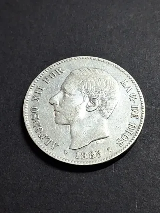 Moneda 5 Pesetas Plata 1885 Alfonso XIII