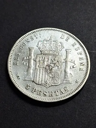 Moneda 5 Pesetas Plata 1885 Alfonso XIII