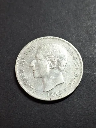 Moneda 5 Pesetas Plata 1885 Alfonso XII
