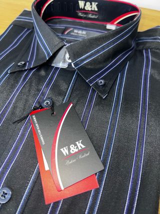 Camisa W&K Negra Rayas Azules Talla L