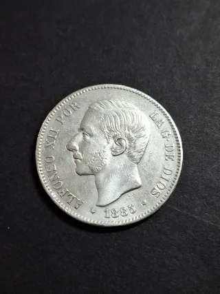Moneda 5 Pesetas Plata 1885 Alfonso XIII