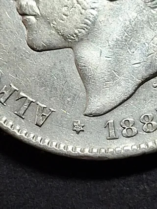 Moneda 5 Pesetas Plata 1885 Alfonso XIII