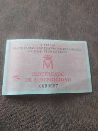Certificado 8 Reales Atleta Griego