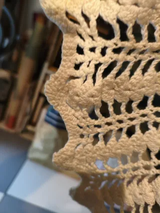 Mantel circular de crochet algodón antiguo