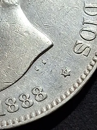 Moneda 5 Pesetas Plata 1888 Alfonso XIII