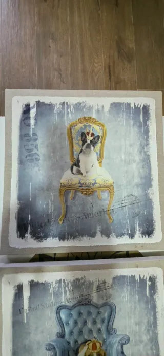 Set 3 Cuadros Perros Sillas Vintage