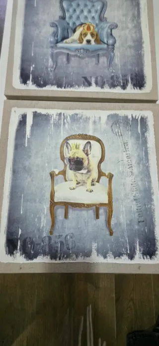 Set 3 Cuadros Perros Sillas Vintage