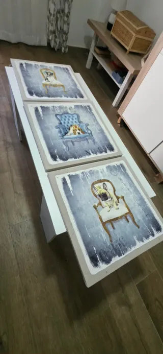 Set 3 Cuadros Perros Sillas Vintage
