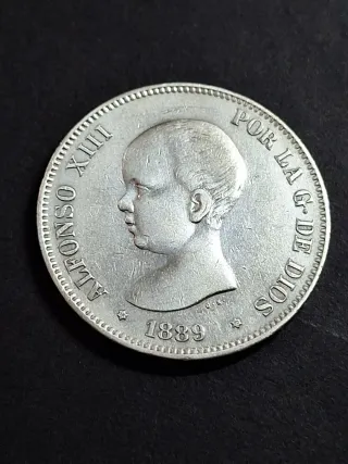 Moneda 5 Pesetas Plata 1889 Alfonso XIII
