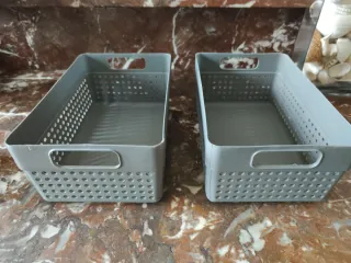 2 Cestas Organizadoras Grises Plástico