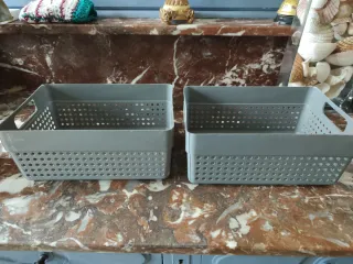 2 Cestas Organizadoras Grises Plástico