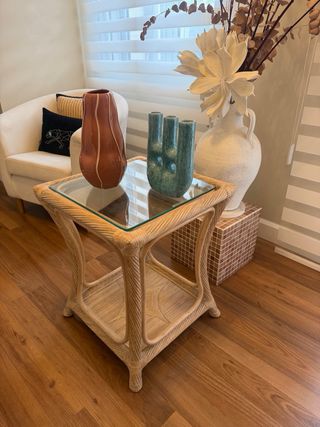 Mesa auxiliar ratán y cristal RECOGIDA EN BANYERES