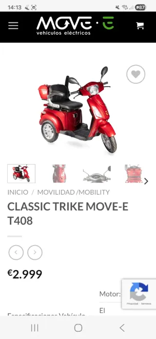 MOVE-E Vehículo Eléctrico Triciclo Rojo