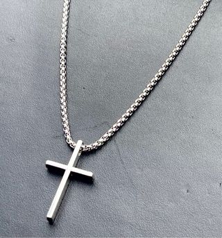 Collar Cadena Plata Cruz Acero Inoxidable