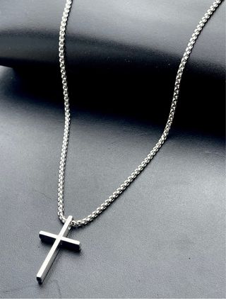 Collar Cadena Plata Cruz Acero Inoxidable